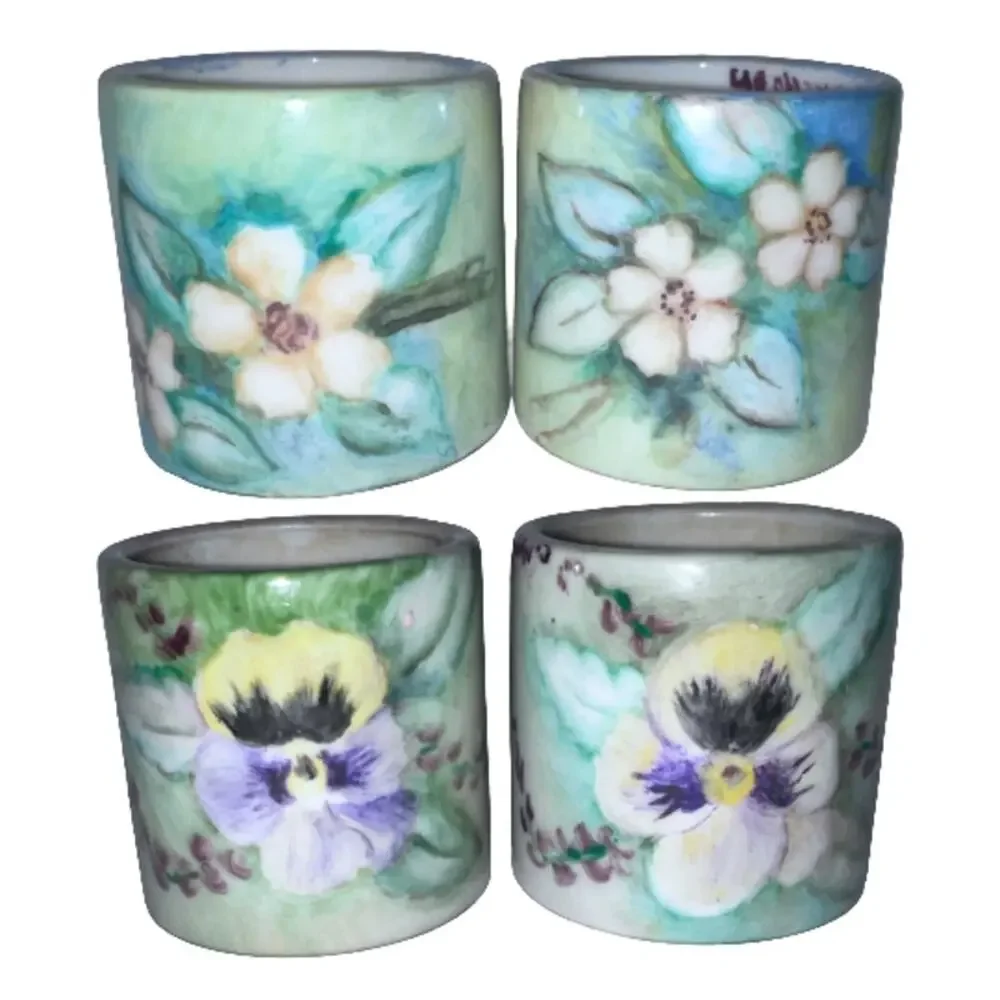 Hand Painted Porcelain Decor Set Signed C.B. Nelson 13 Pc Floral Vintage